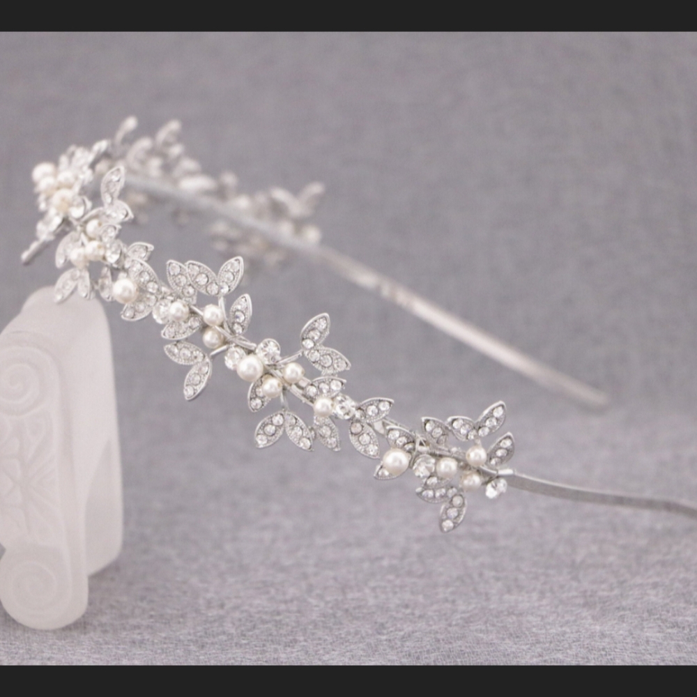 Silver bridal wedding headband